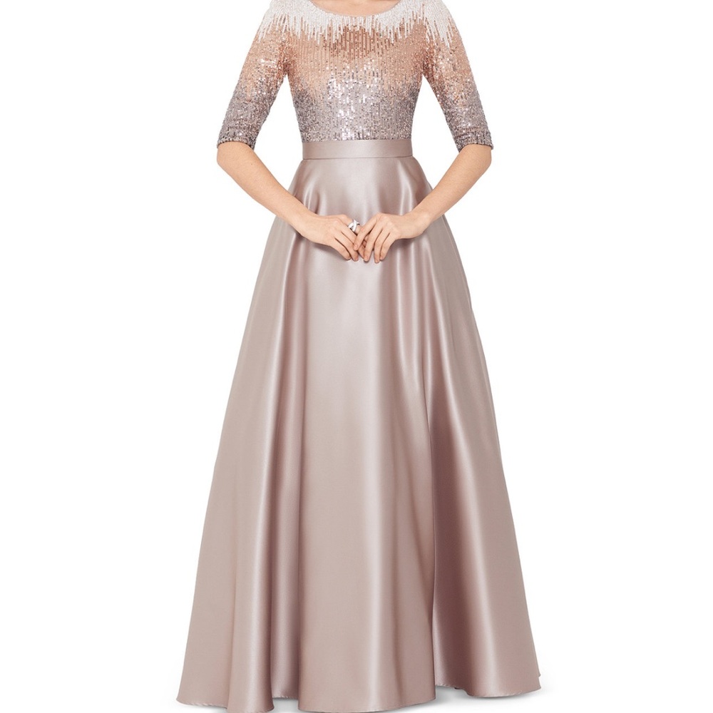 Betsy & Adam Sequin and Satin Long Sleeve Gown size 14